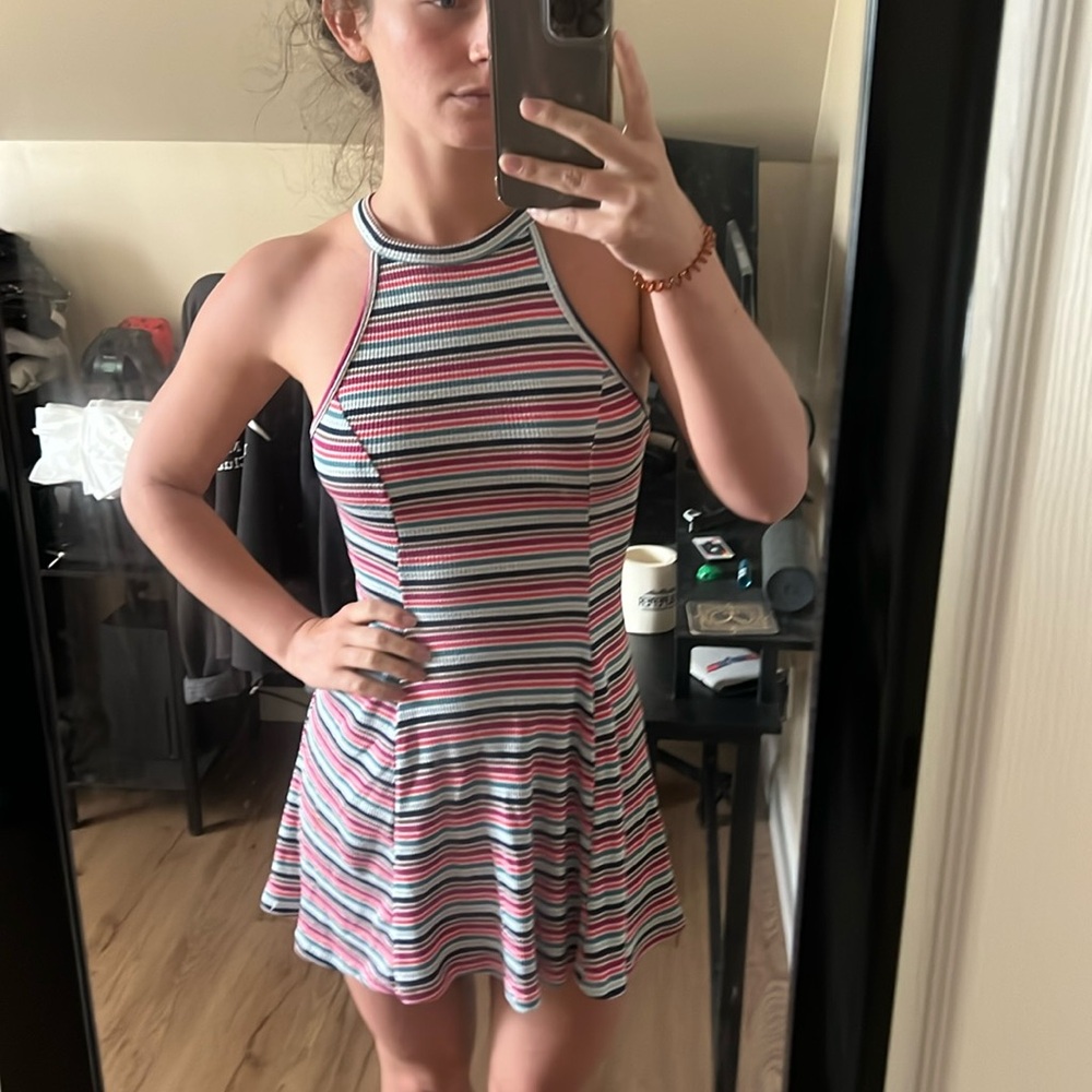 Multi-colored Striped Halter Mini Dress